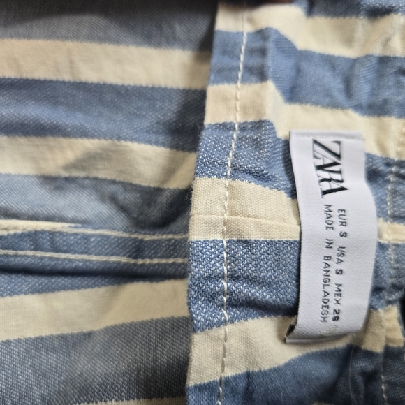 Zara White & Blue Stripe Short Denim Jumpsuit Size S - Picture 5 of 5